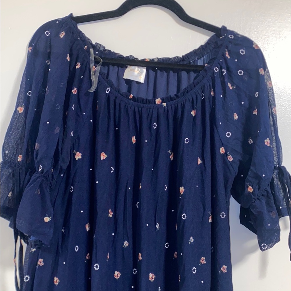 Navy Floral Peasant Dress